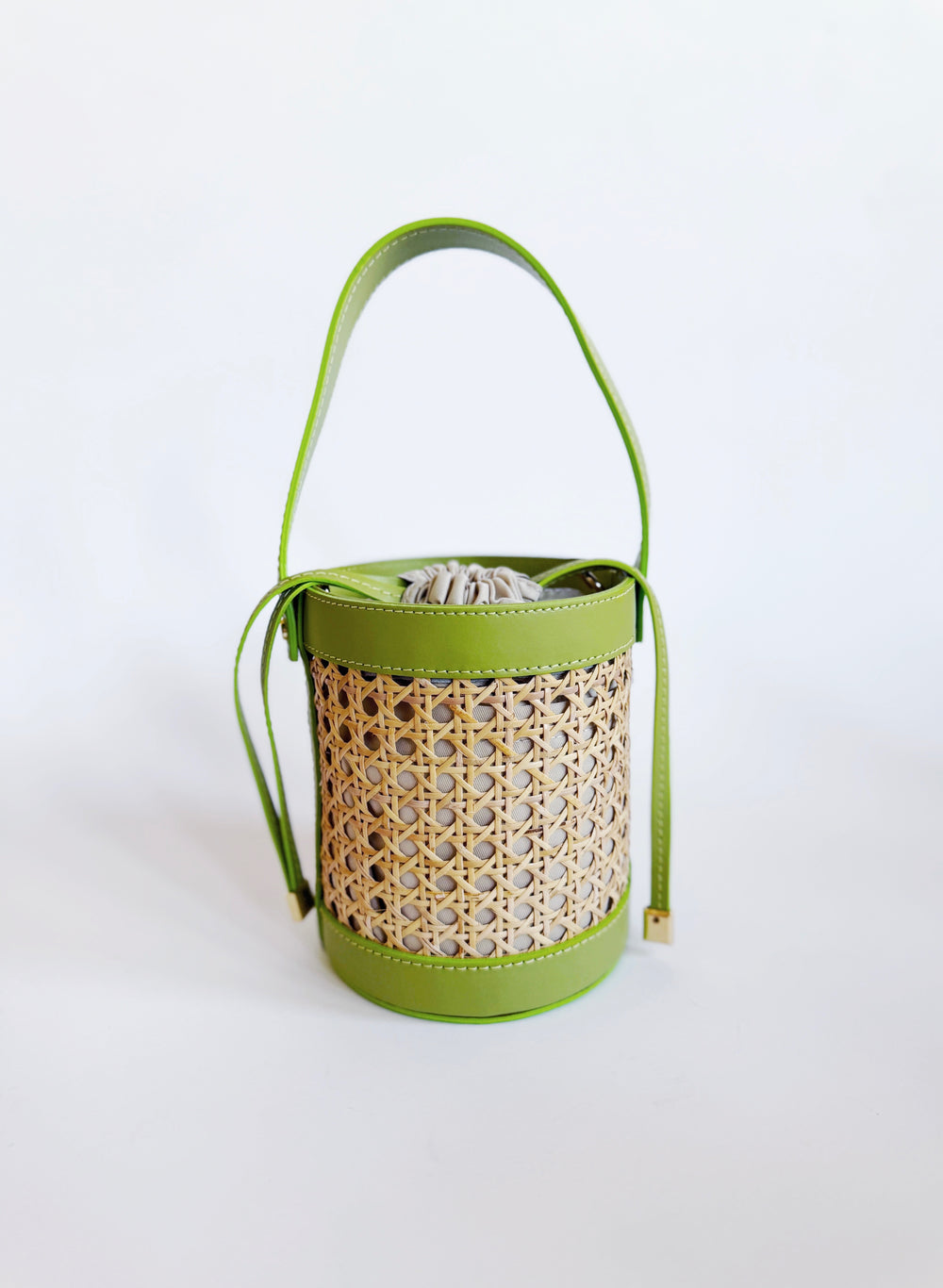 Cane Bucket Bag in Spring Green