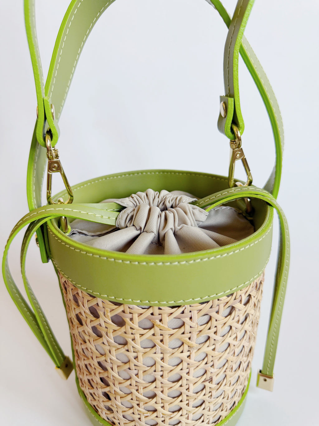 Cane Bucket Bag in Spring Green