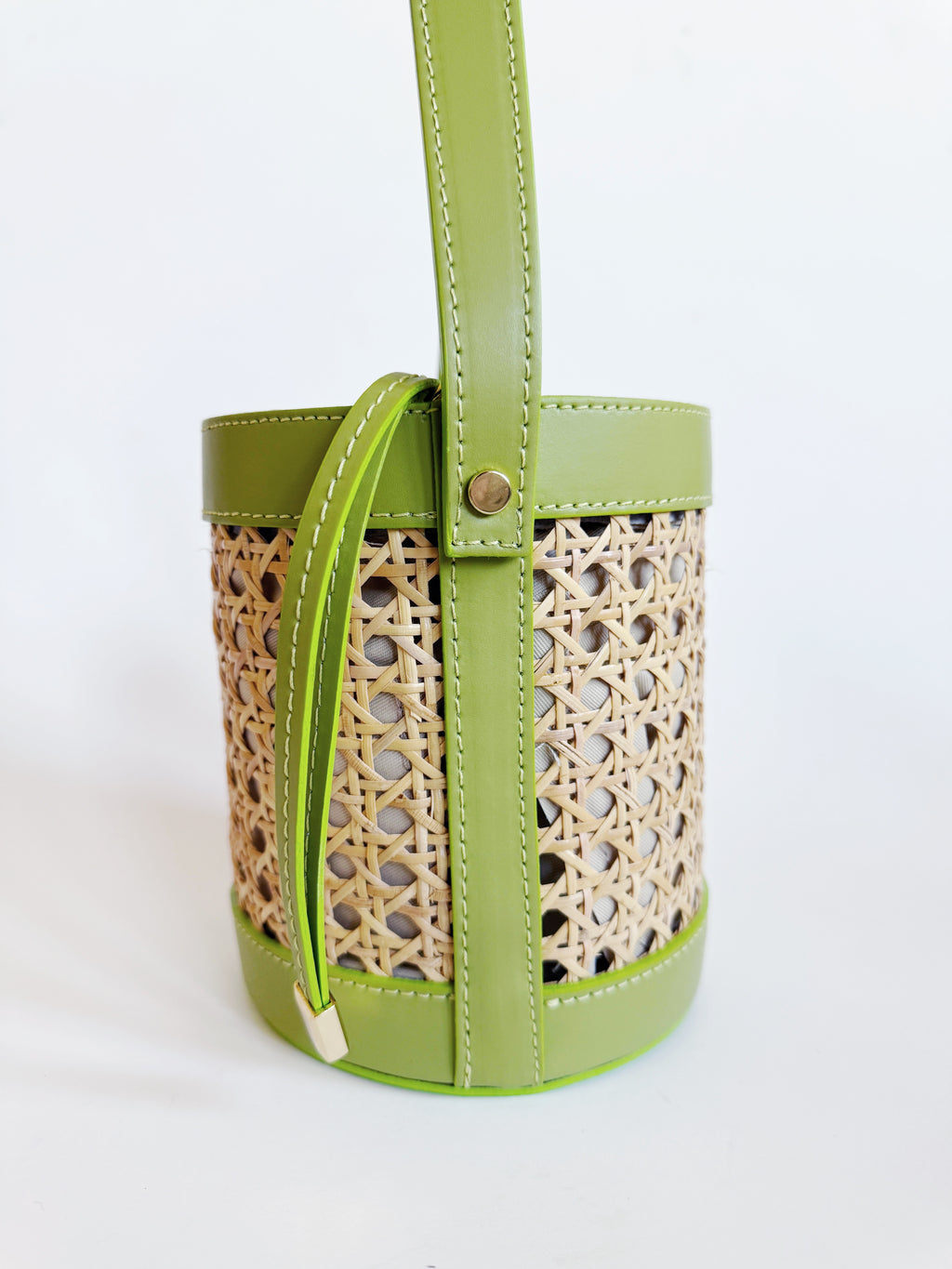 Cane Bucket Bag in Spring Green