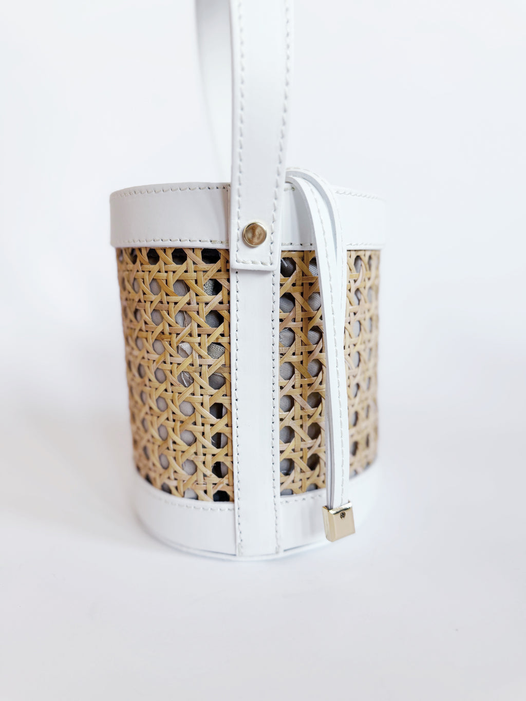 Cane Bucket Bag in White