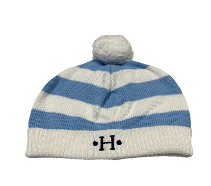 Cotton Striped Hat with PomPom in White & Blue