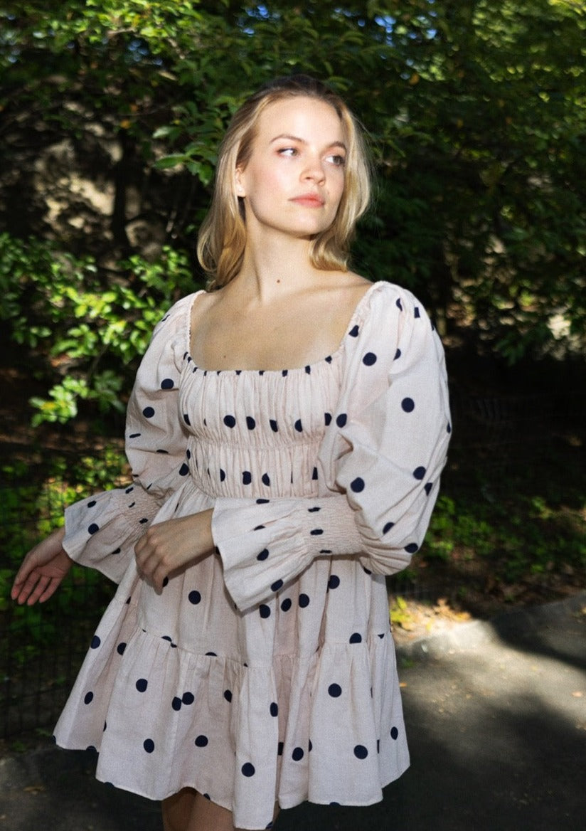 Elisabeth Dress in Navy Polka Dot