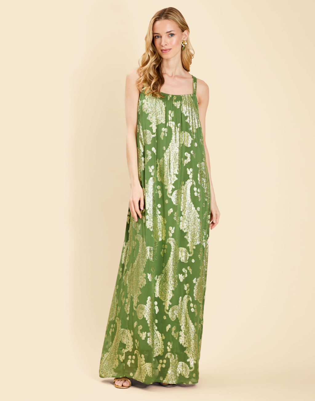 Pietro Convertible Cape Gown in Evergreen Metallic