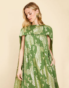 Pietro Convertible Cape Gown in Evergreen Metallic
