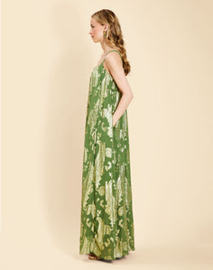 Pietro Convertible Cape Gown in Evergreen Metallic
