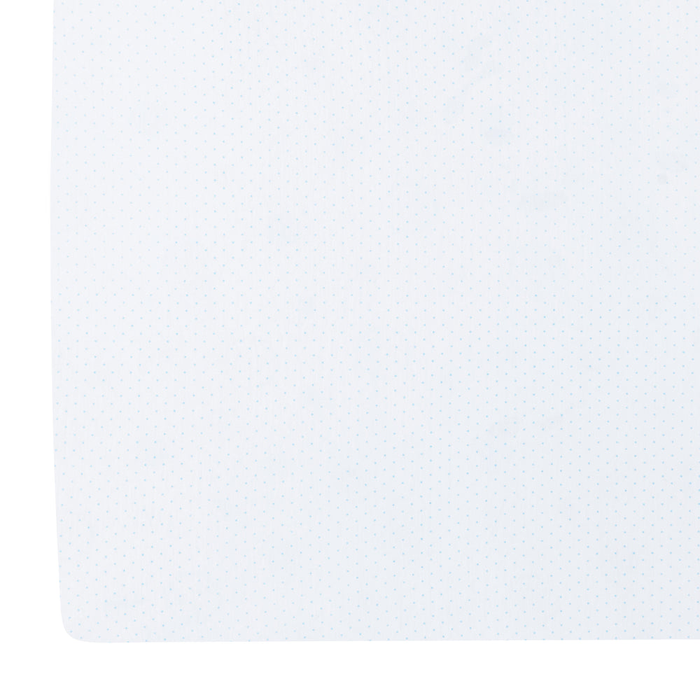 little english classic children's clothing pima crib sheet with white background and light blue micro dot all over print 