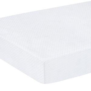 little english classic children's clothing pima crib sheet with white background and light blue micro dot all over print 