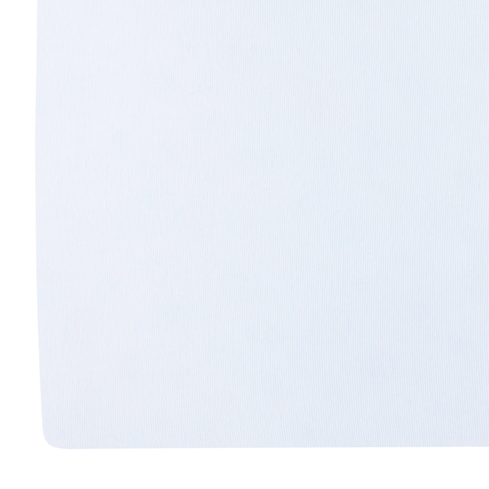 little english classic children's clothing pima crib sheet with white background and light blue stripe all over print 