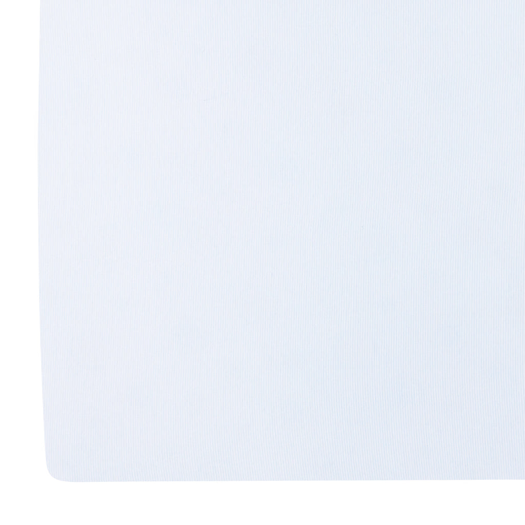 little english classic children's clothing pima crib sheet with white background and light blue stripe all over print 