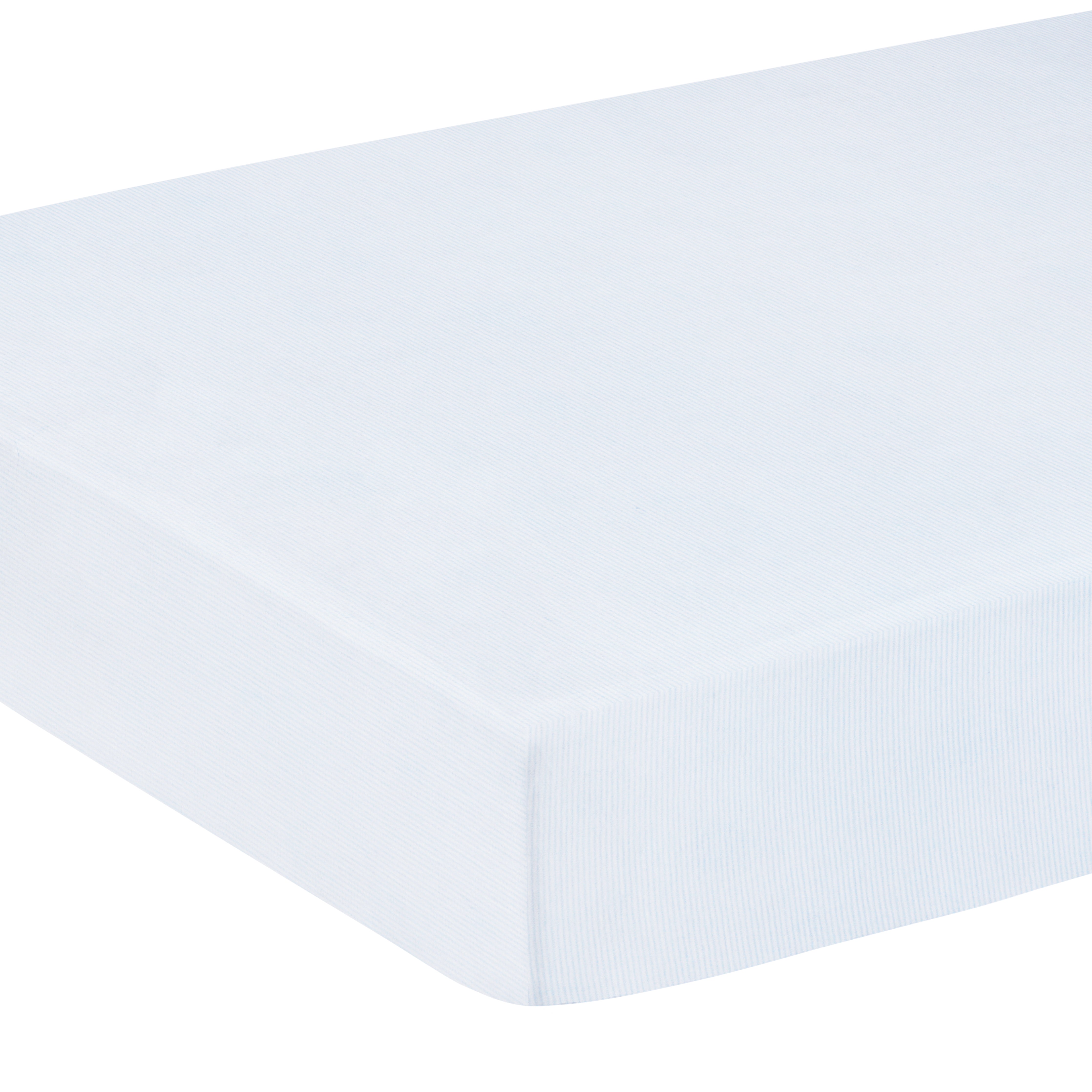 little english classic children's clothing pima crib sheet with white background and light blue stripe all over print 