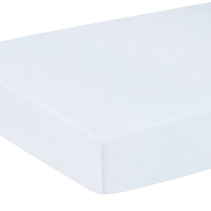 little english classic children's clothing pima crib sheet with white background and light blue stripe all over print 