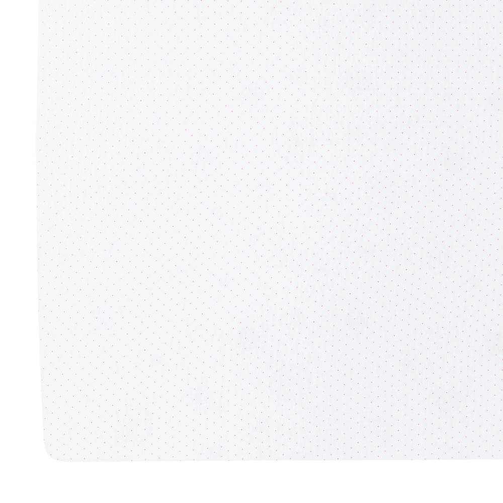 little english classic children's clothing pima crib sheet with white background and light pink micro dot all over print 
