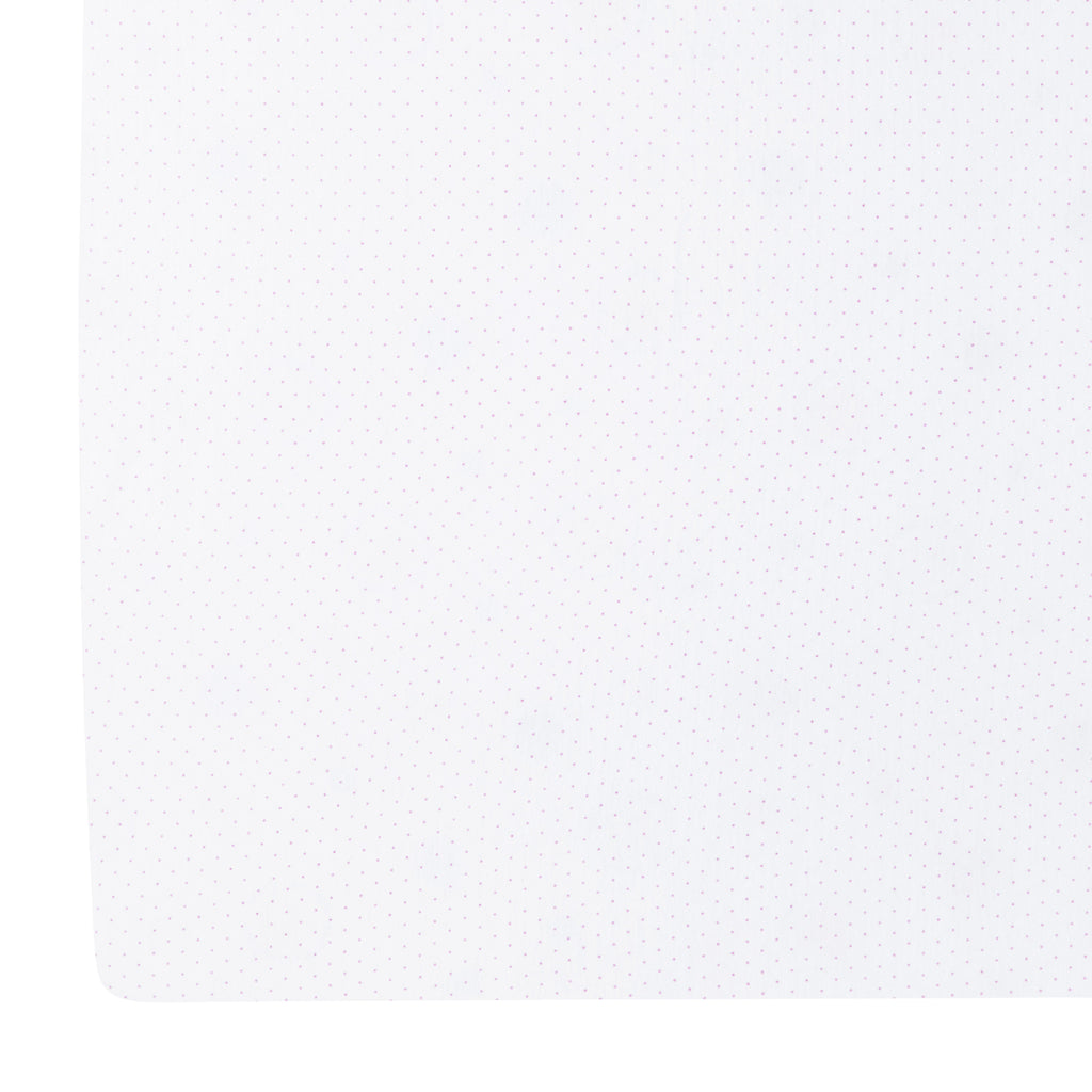 little english classic children's clothing pima crib sheet with white background and light pink micro dot all over print 
