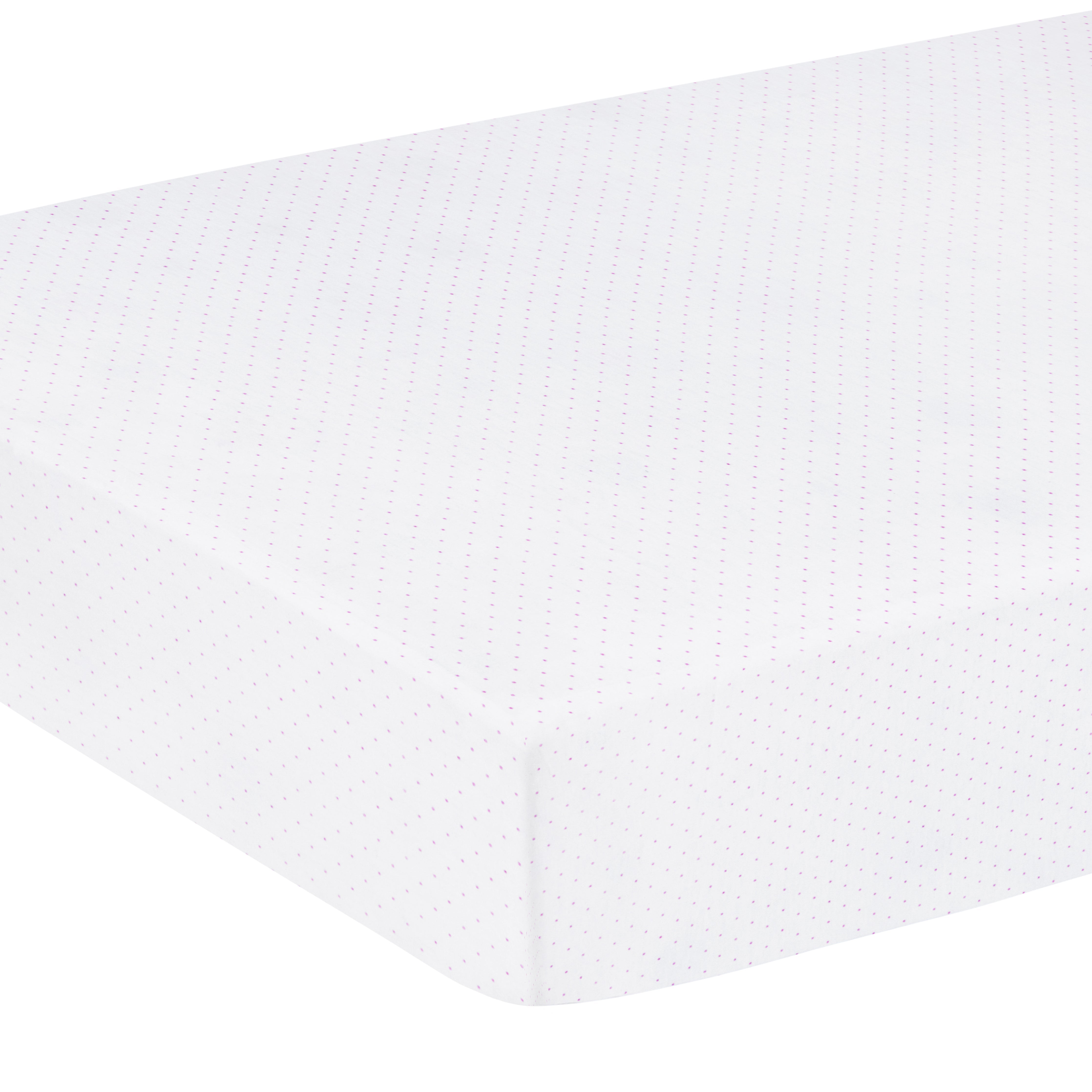 little english classic children's clothing pima crib sheet with white background and light pink micro dot all over print 
