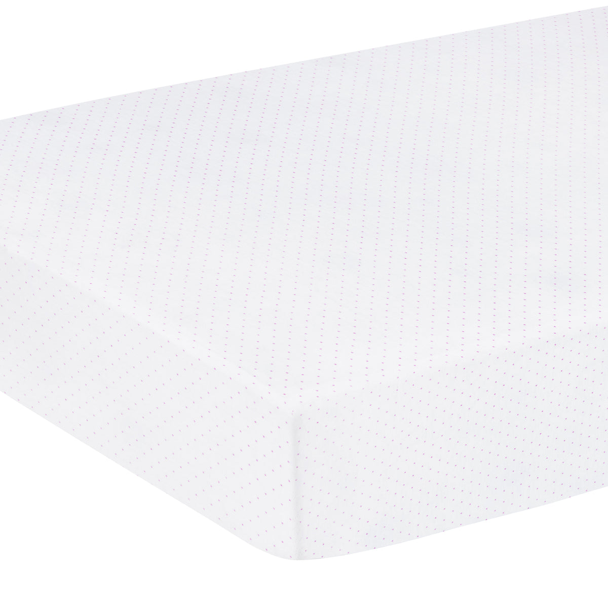 little english classic children's clothing pima crib sheet with white background and light pink micro dot all over print 