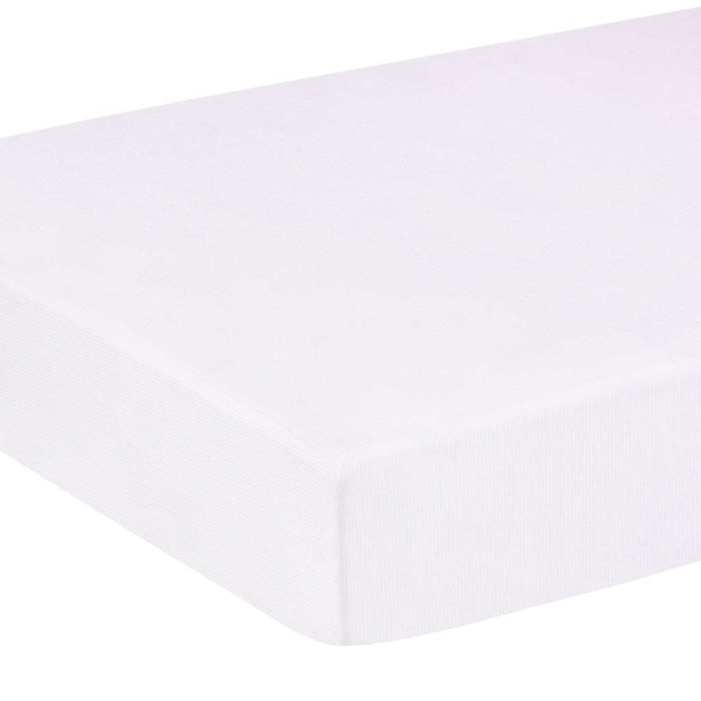 little english classic children's clothing pima crib sheet with white background and light pink stripe all over print 