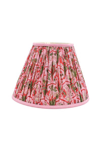 10 inch pleated blockprint empire lampshade with pink base and red/green floral pattern from Inner Child
