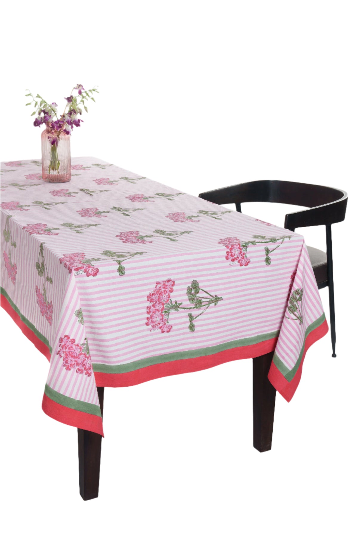 Pink Hydrangea Blockprint Tablecloth