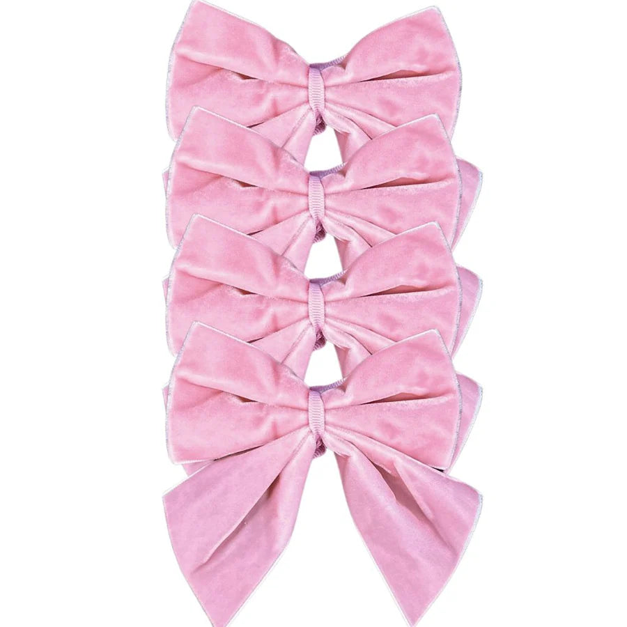 Pink Bow Velvet Napkin Ties, Set of 4
