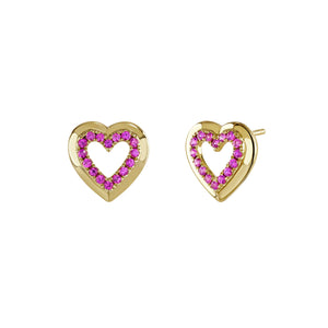 Pink Sapphire Heart Stud Earrings