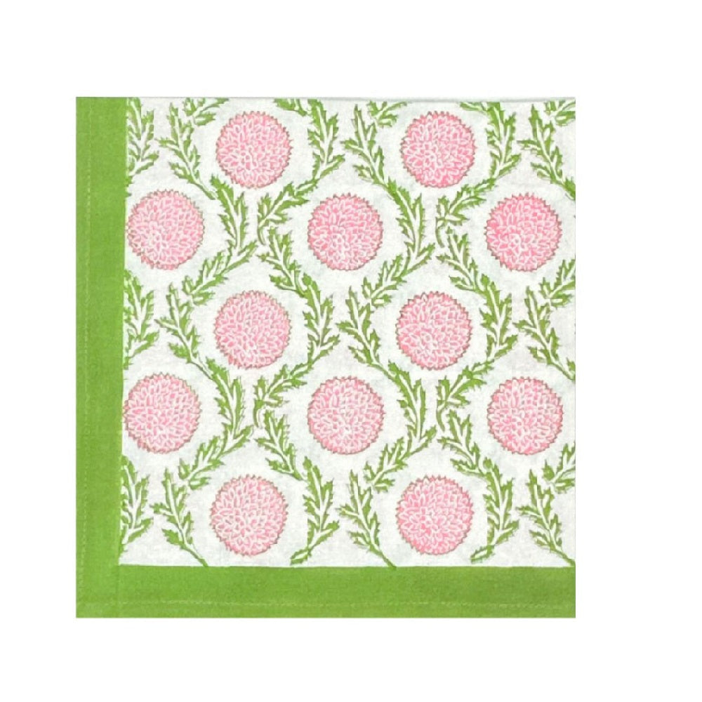pink and green napkin, pink and green block print napkin, blockprint