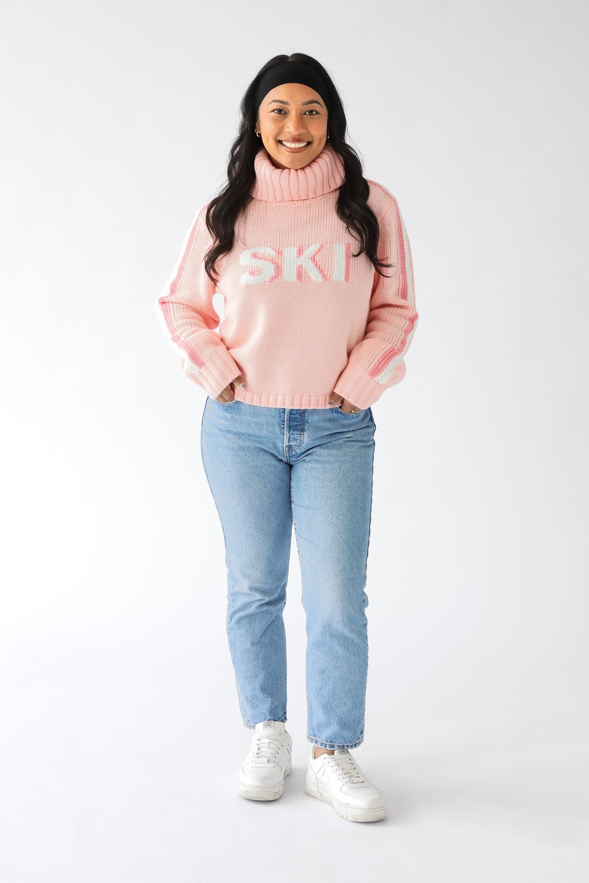 Cropped Ski Turtleneck Sweater in Light Pink