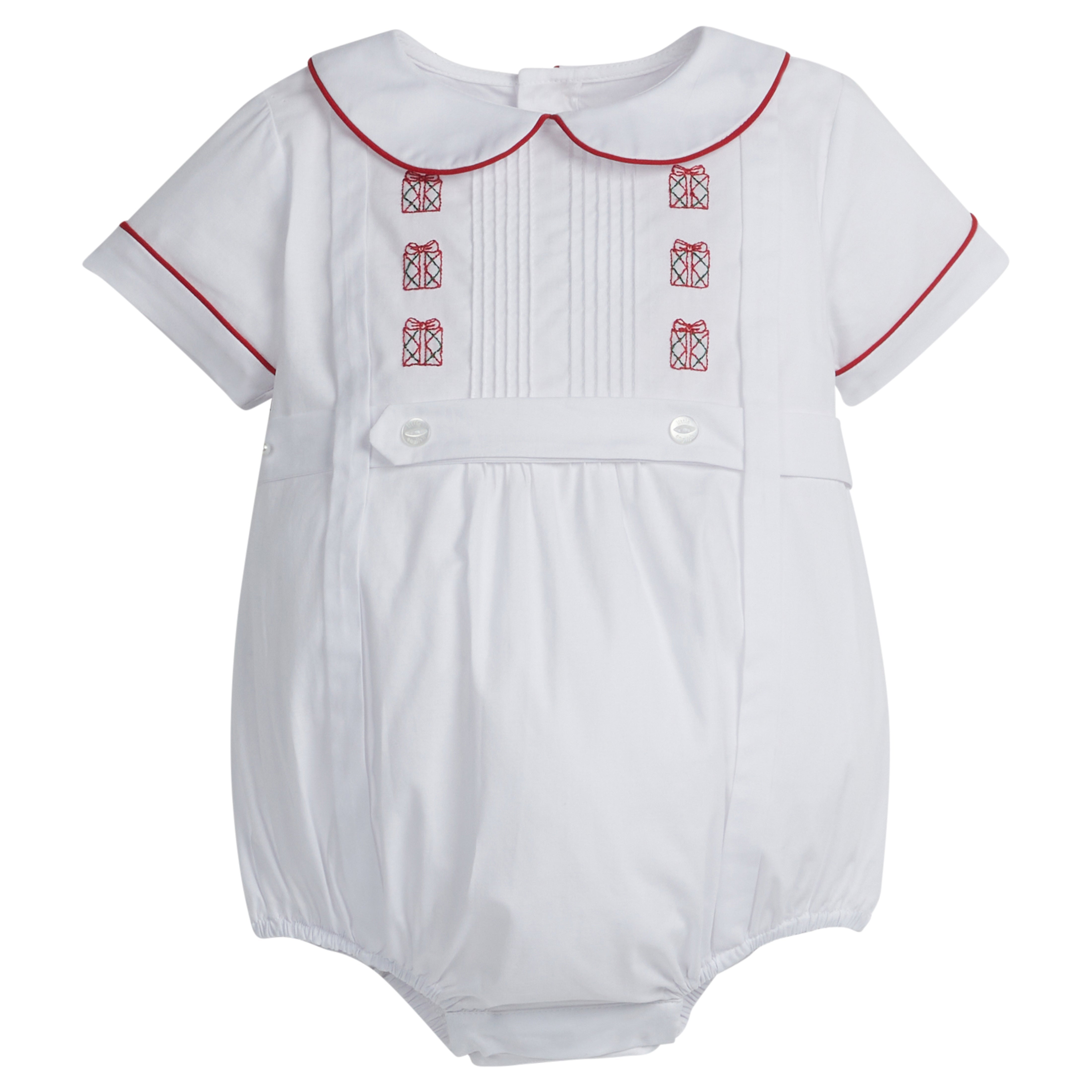 Boys Pintuck Bubble Romper in White