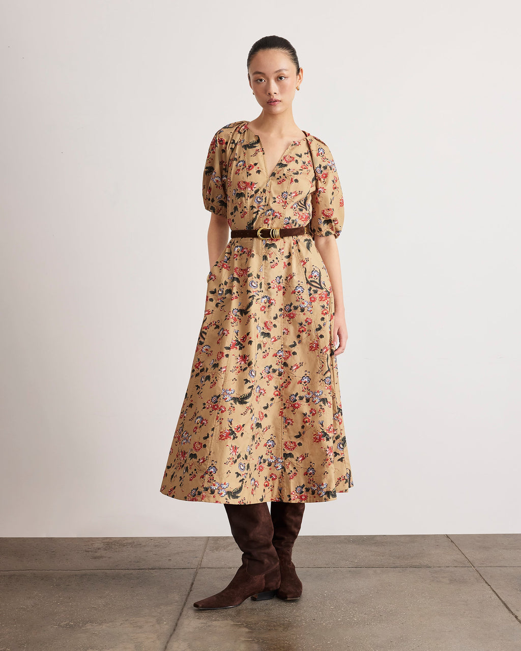 Piper Dress in Dark Khaki Multi