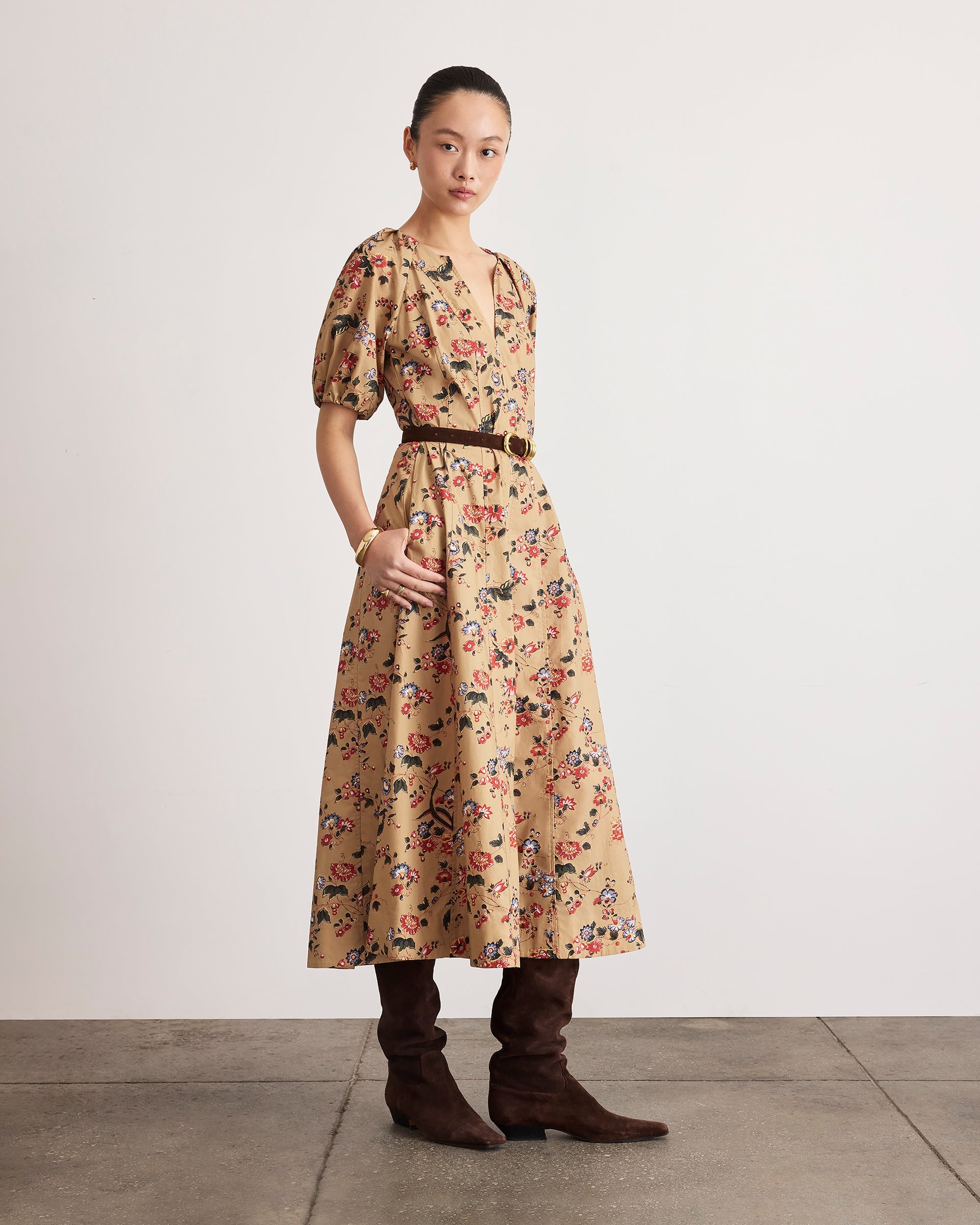 Piper Dress in Dark Khaki Multi