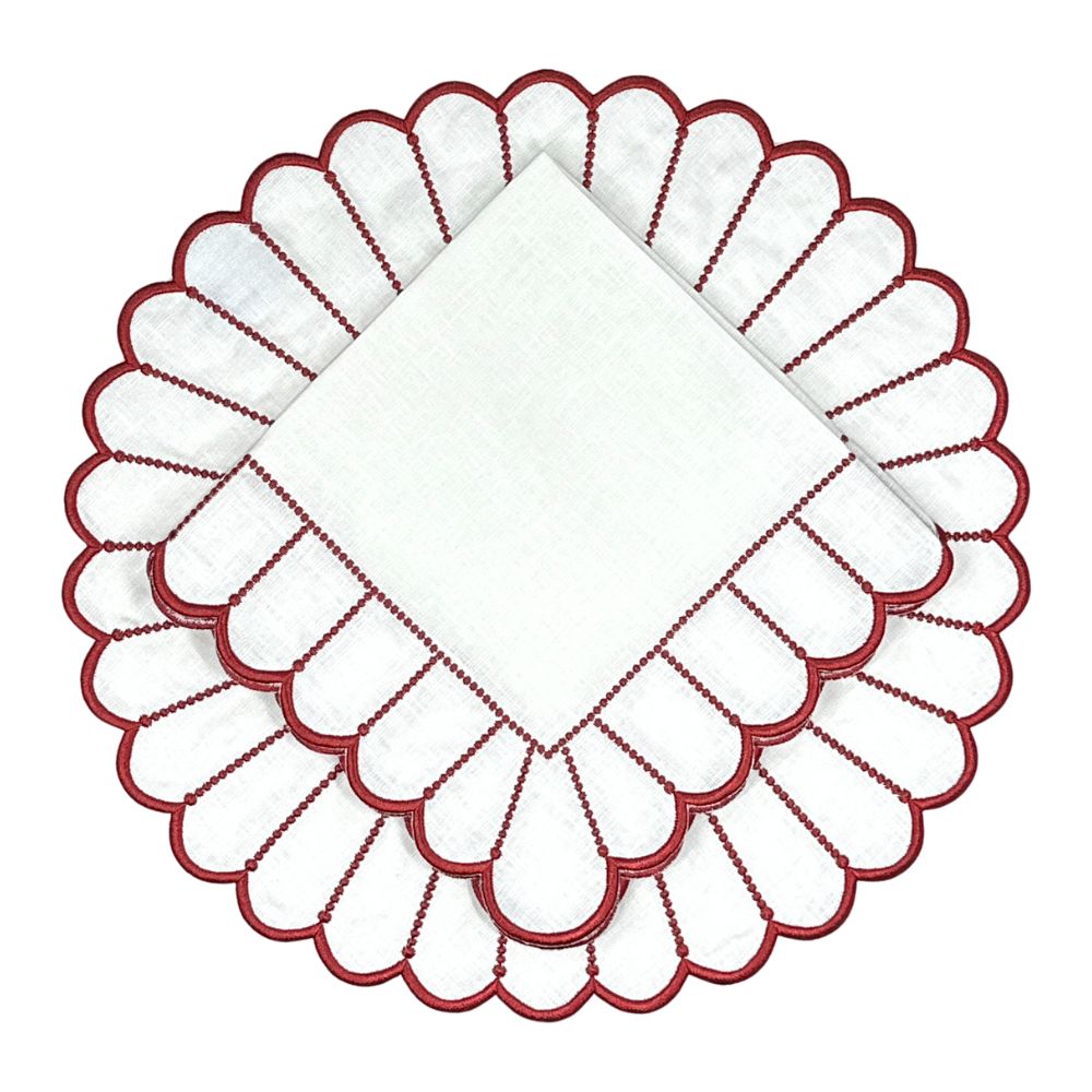 Studio Collection in Linen: Pippa Napkin in White/Red, Set of 4