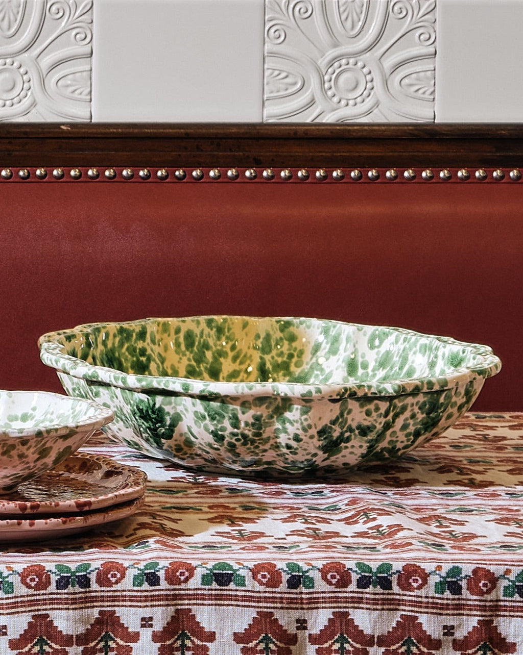 Speckled Serving Bowl, Green and White