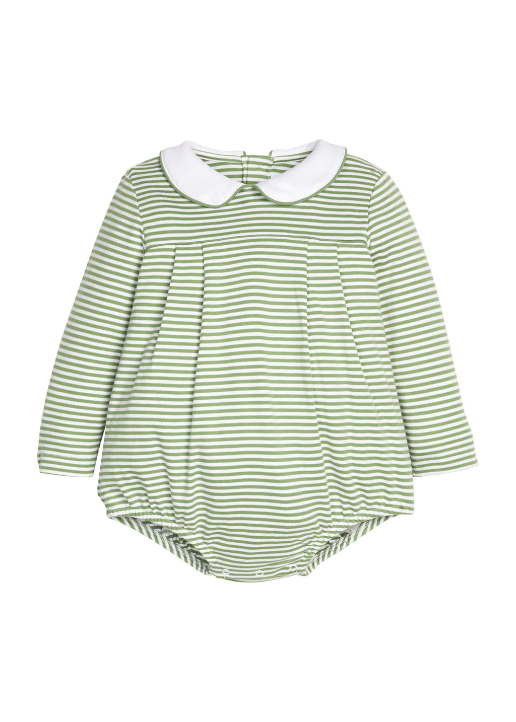 Little English classic children's clothing. Short sleeve knit peter pan bubble in green & white Watercress Stripe for baby boys