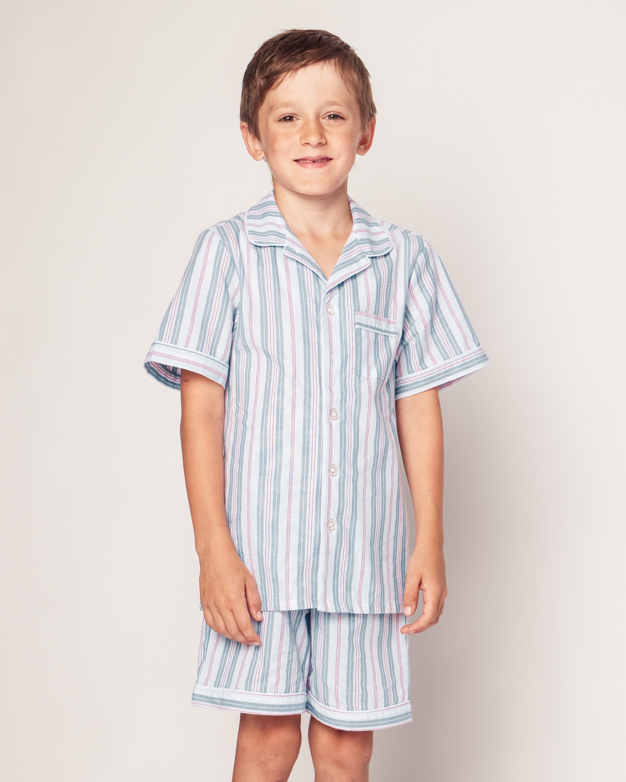 Kid’s Twill Pajama Short Set in Vintage French Stripes