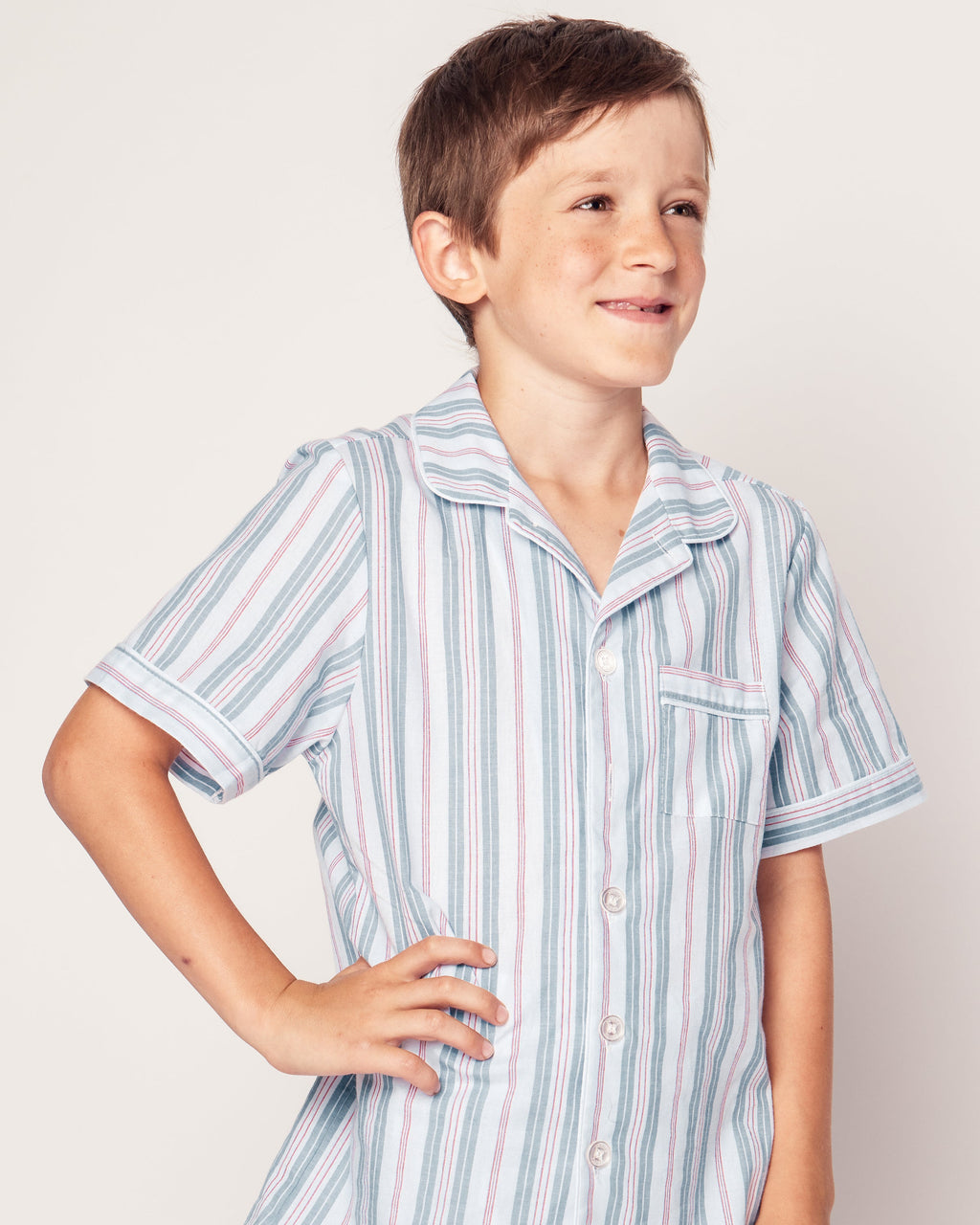 Kid’s Twill Pajama Short Set in Vintage French Stripes