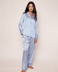 Women’s Silk Pajama Set in Azure Stripe