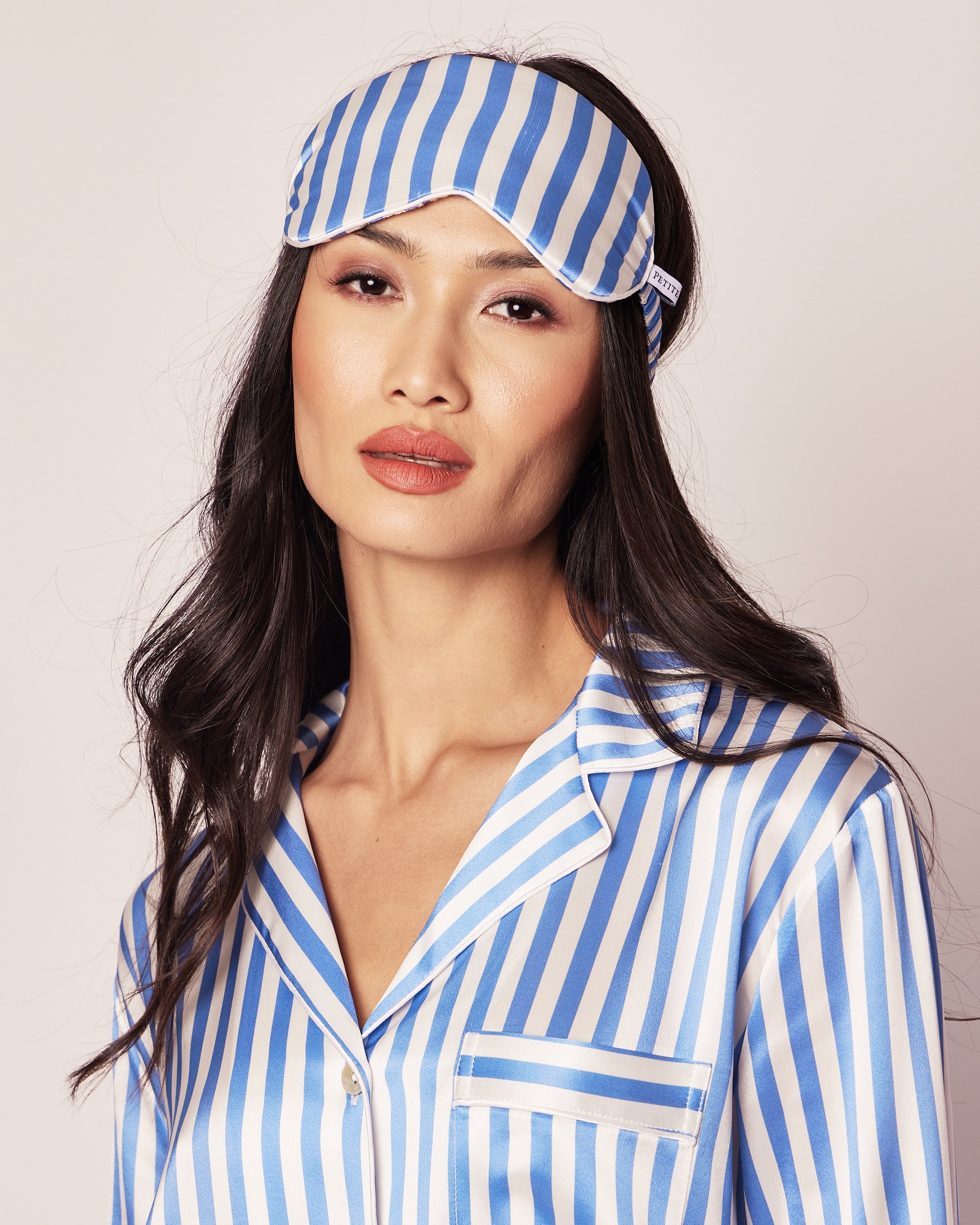 Women’s Silk Sleep Mask in Azure Stripe