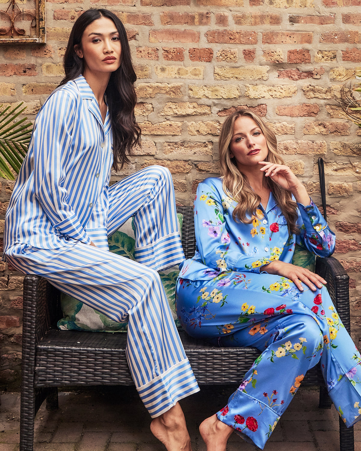 Women’s Silk Pajama Set in Azure Stripe