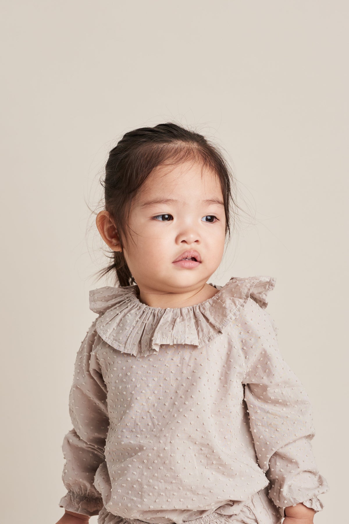 Plumeti Frill Blouse & Bloomer Set in Flax