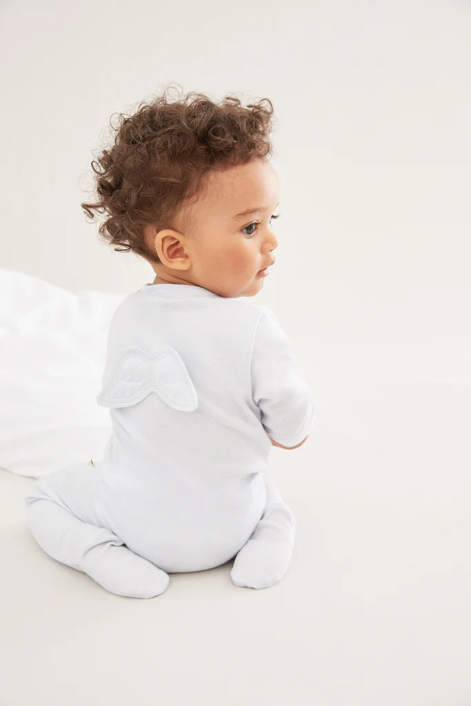 Angel Wing Pointelle Sleepsuit in Blue