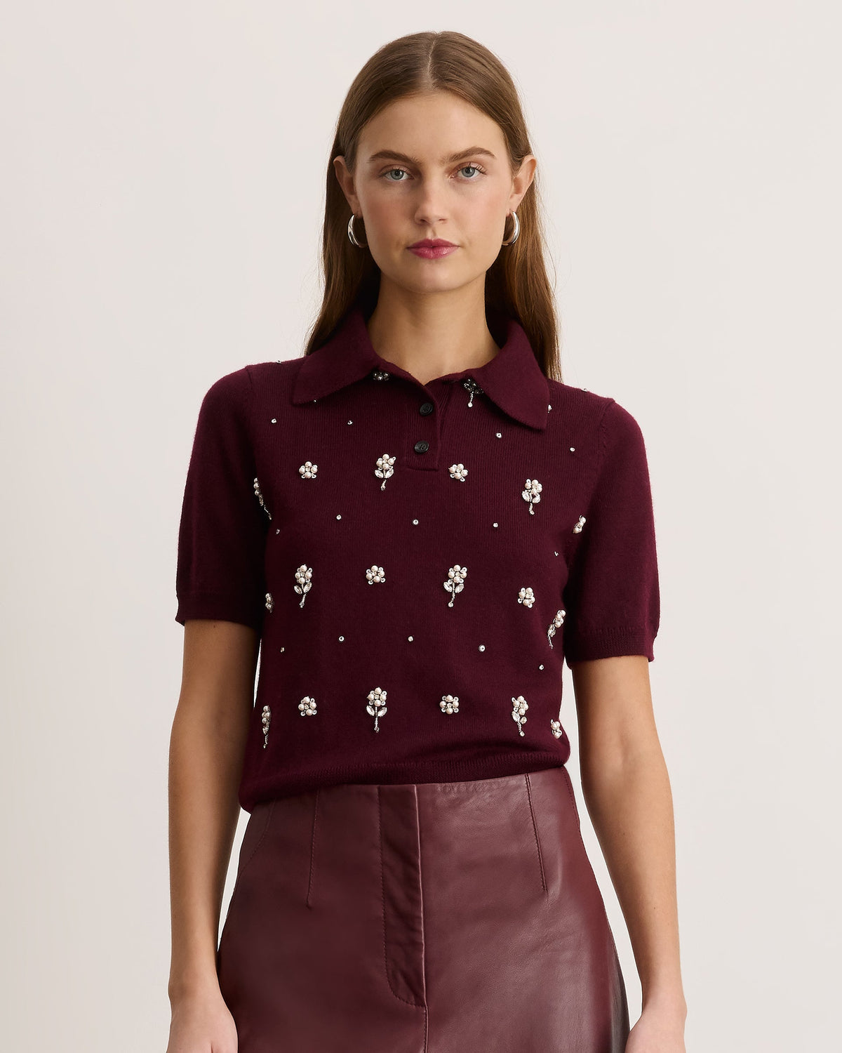 Camilla Embroidered Knit Top in Blackberry