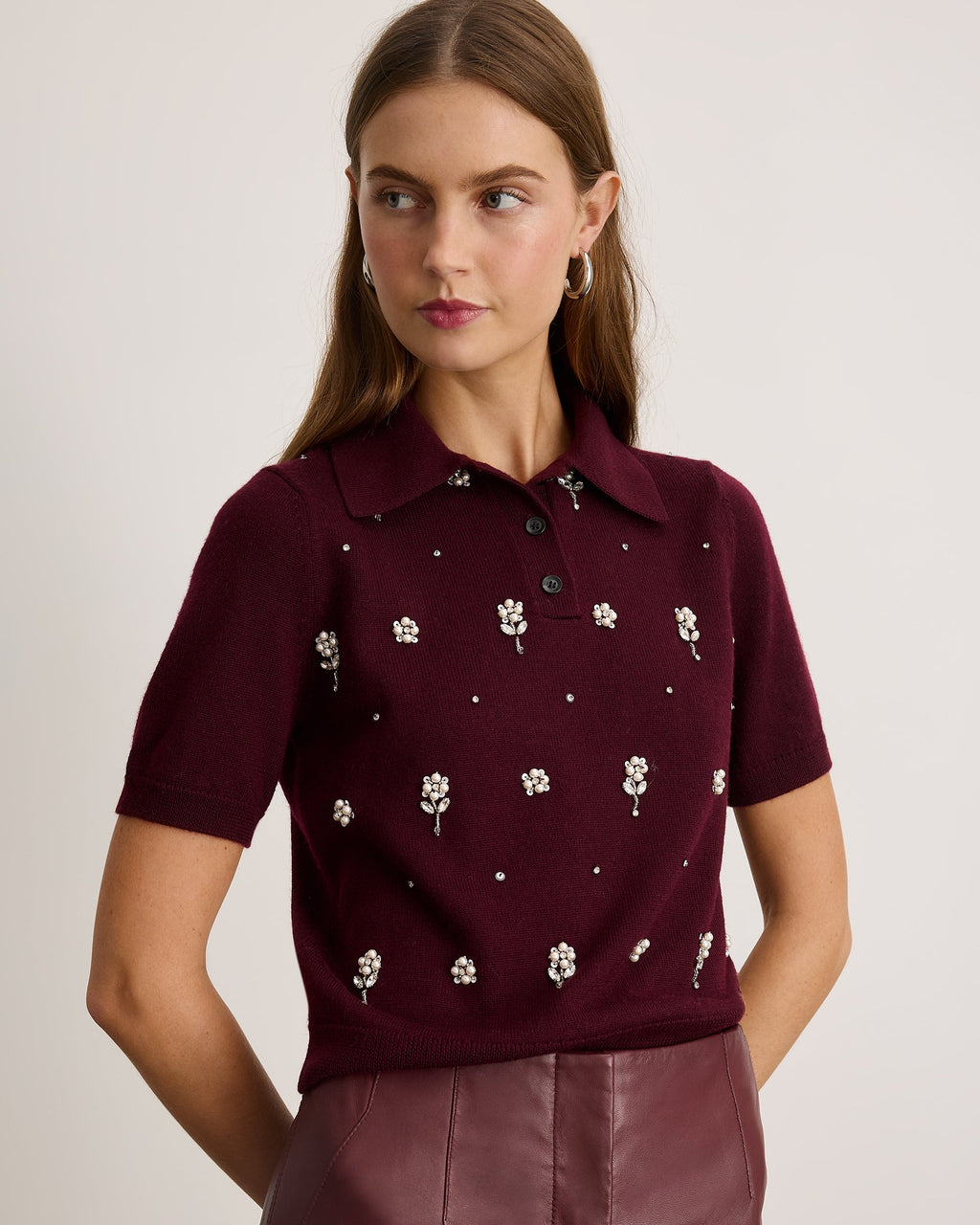 Camilla Embroidered Knit Top in Blackberry