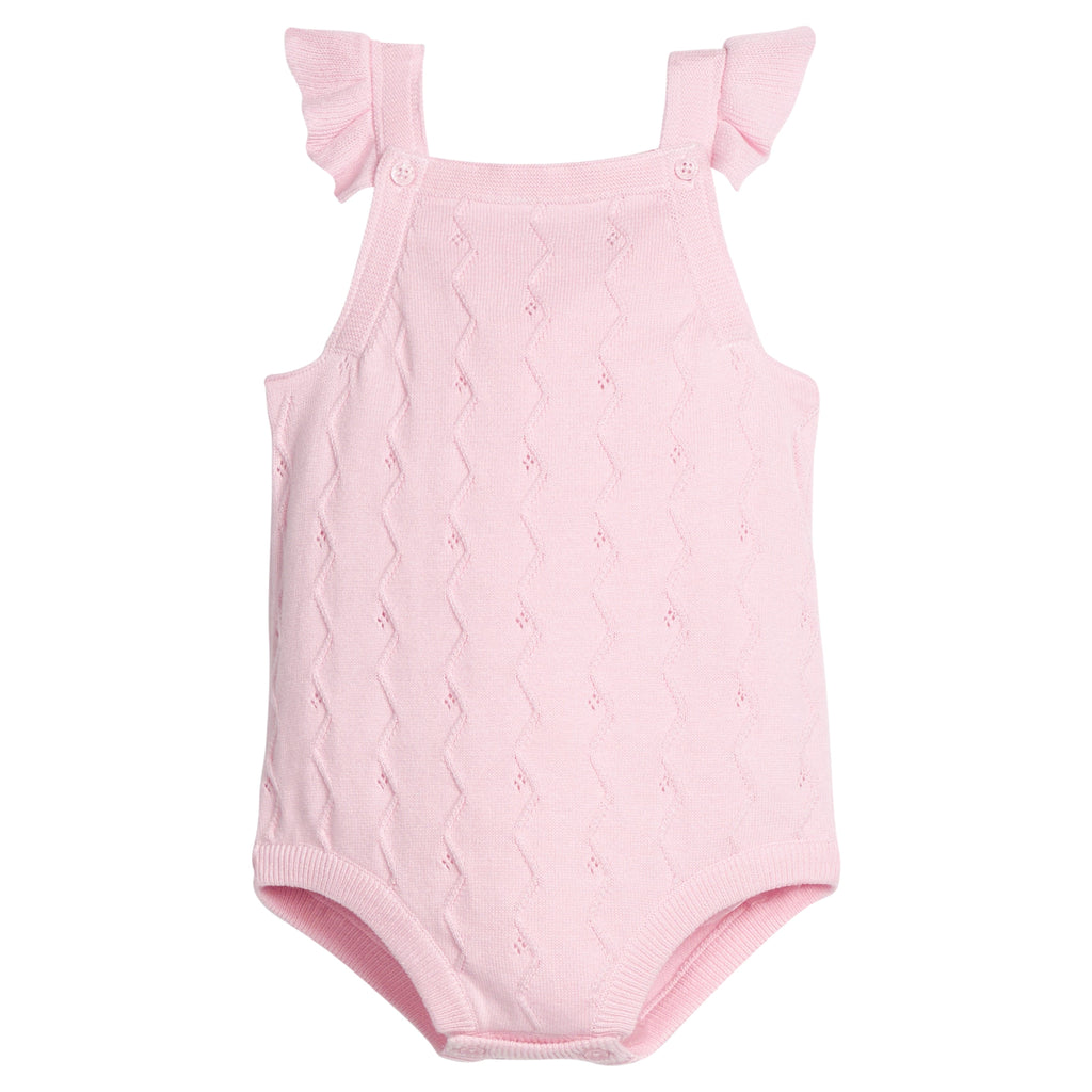 little english classic children's clothing baby girls light pink pointelle knit bubble with ruffle sleeve 