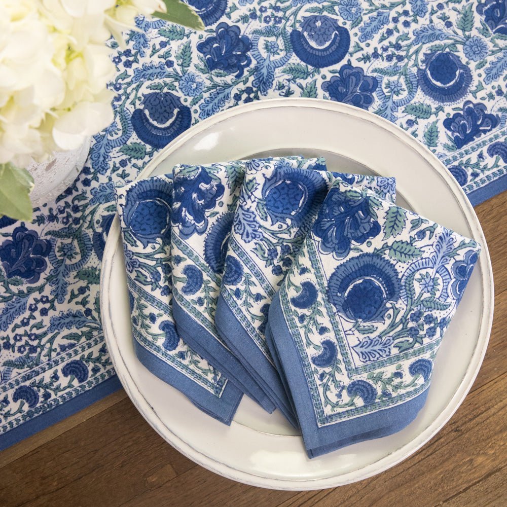 Bohemian Floral Azure Blue & Aqua Napkin | Set of 4
