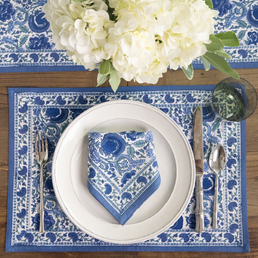 Bohemian Floral Azure Blue & Aqua Placemat | Set of 4
