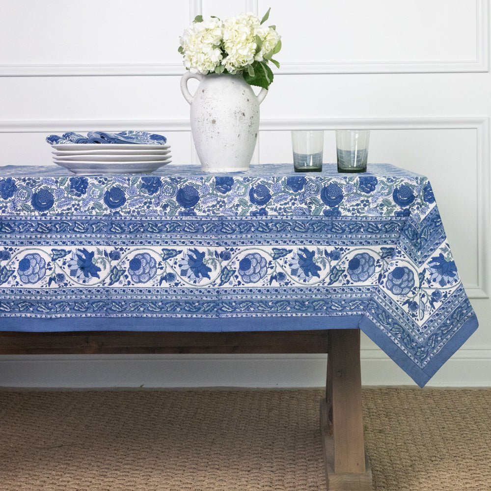 Bohemian Floral Azure Blue & Aqua Tablecloth 90" Round