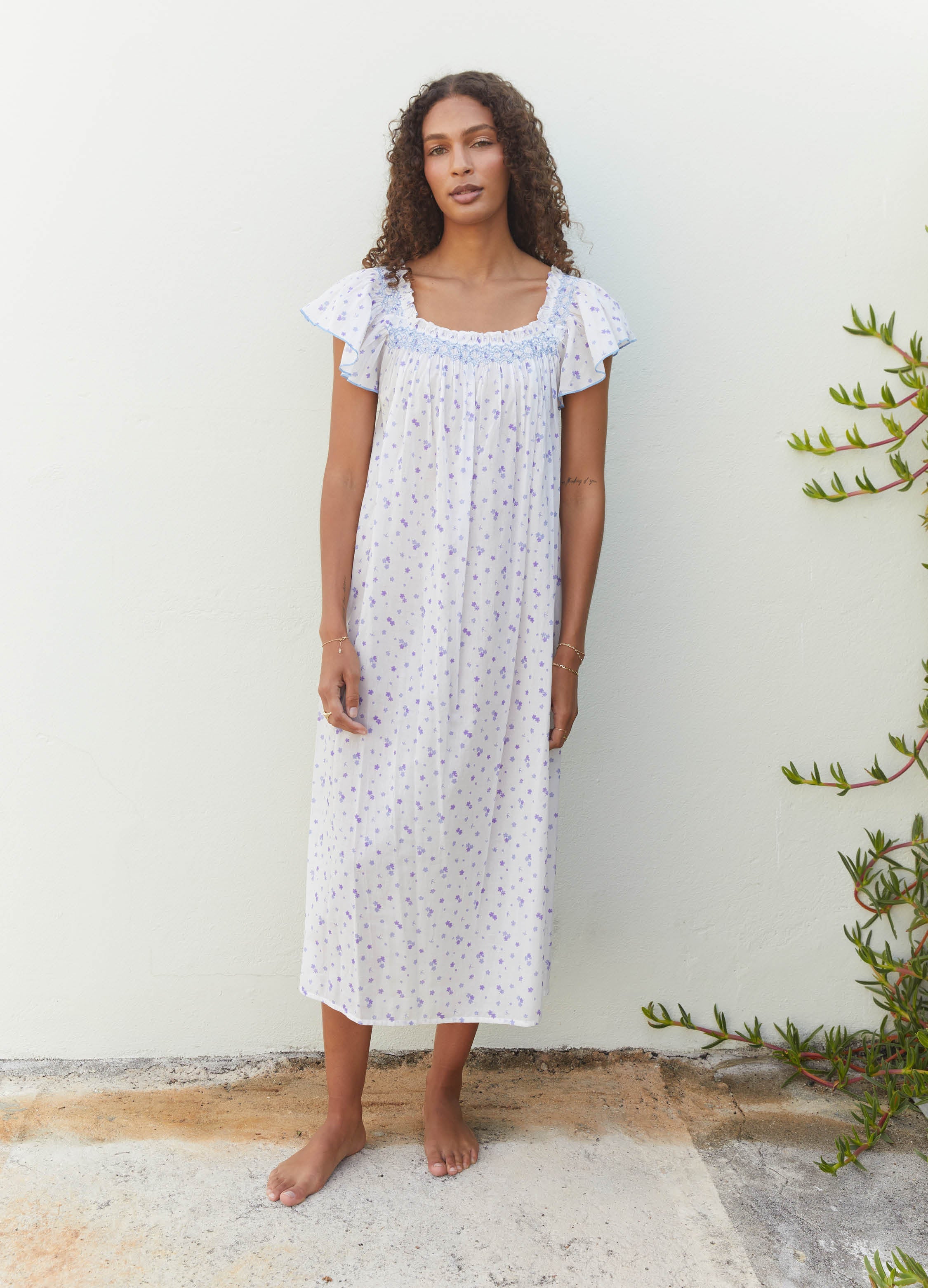 Poppy Plumbago Smocked Nightdress