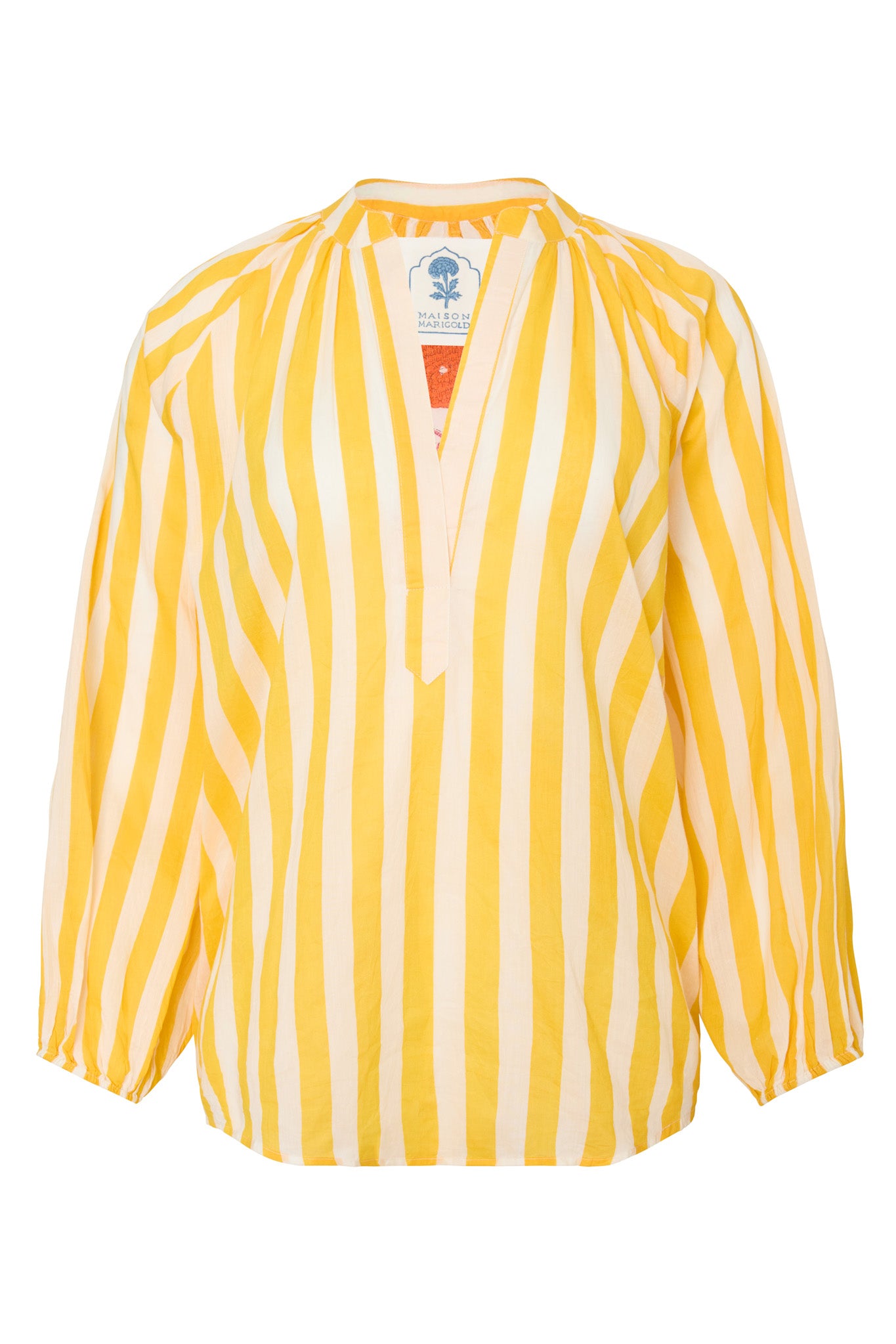 Porto Popover Top in Yellow Stripe