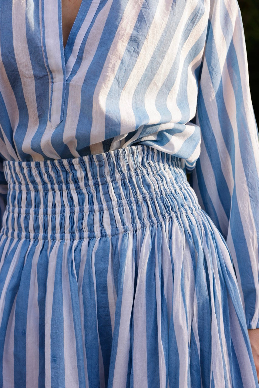 Porto Popover Top in Blue Stripe