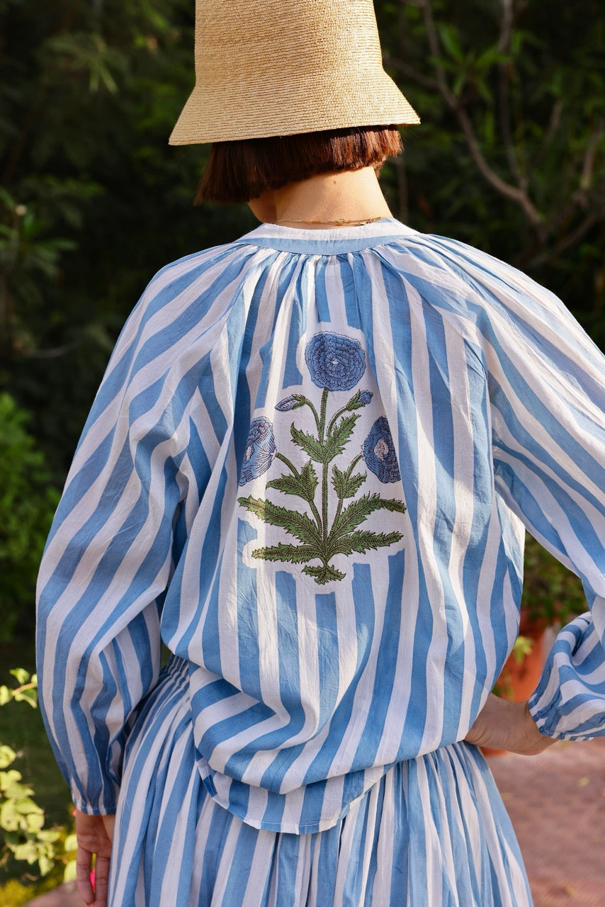 Porto Popover Top in Blue Stripe