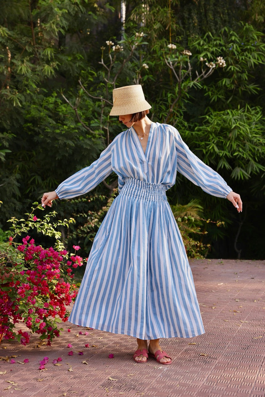 Porto Popover Top in Blue Stripe
